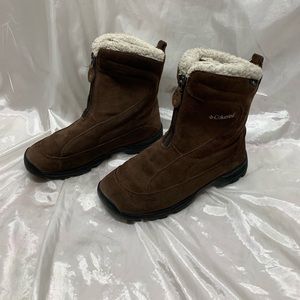 Columbia Vallara Brown Suede Winter Zipper Boots Sherpa lined warm size 8 EUC